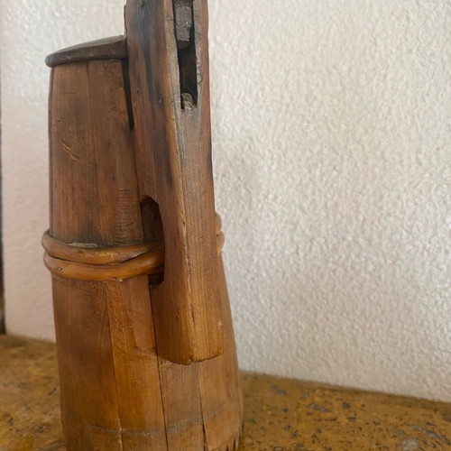 Wooden jug used, height 19 cm, diameter 10 cm