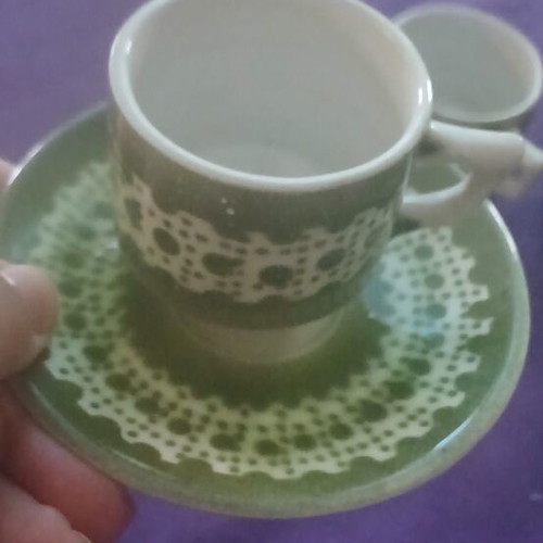 Greek coffee cups vintage, set of 6 cups and 2 saucers used