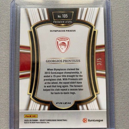 Georgios Printezis 2025-26 Panini Select EuroLeague #105 Premier Level Green Cracked Ice card new