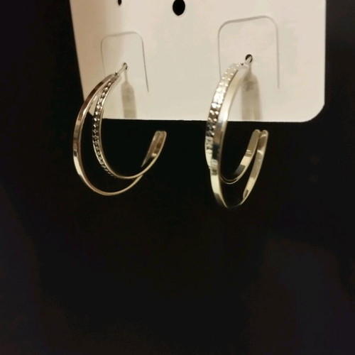 Stainless steel earrings like new, double hammered hoops