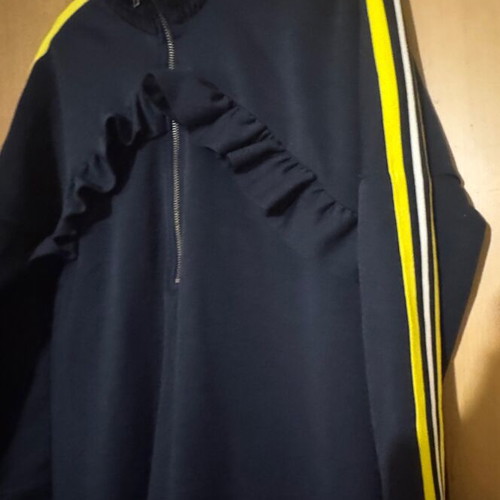 Dress dark blue with stripes on sleeves and zipper at neck like new