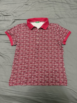 Benetton polo shirt like new, size M, pink multicolor