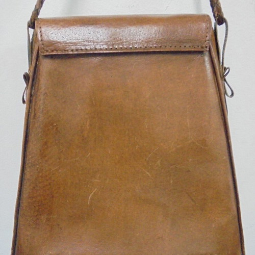 Vintage leather handbag with decorative ornaments, used, brown
