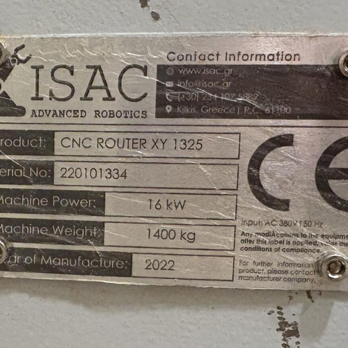 CNC Router ISAC XY 1325 like new, 16 kW, professional use