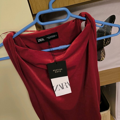 Zara velvet dress dark red XS new with tag