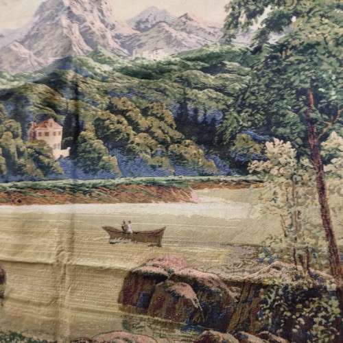 Woven wall hanging like new, mountain and lake scene 70x110 cm