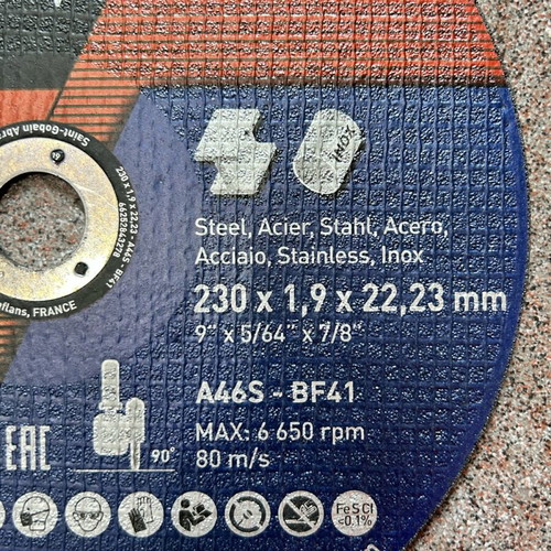 Iron Cutting Disc 230mm Norton New, Suitable for Inox