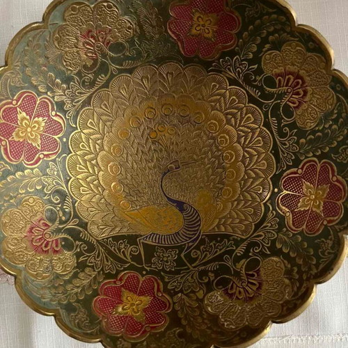 Vintage handmade bowl with peacock design like new