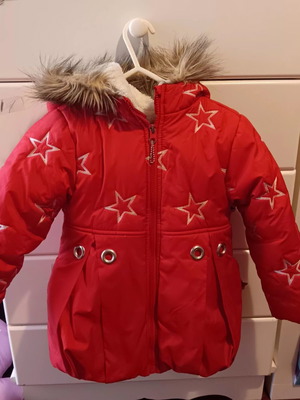 Girls' red jacket with white star designs, used, size 104 cm