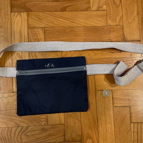 Handmade canvas waist bag like new, blue with gray zipper