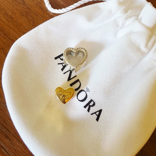 Pandora S925ALE heart charm, gold and silver