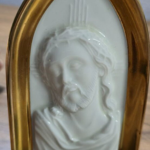 Vintage Crown Bavaria Porcelain Jesus Christ Icon with Gold Trim