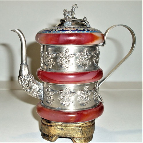 Teapot old made of porcelain and nephrite used