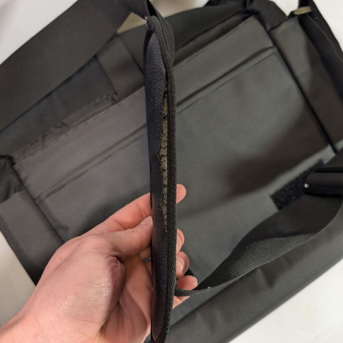 X-CASE laptop bag used, gray, with strap wear