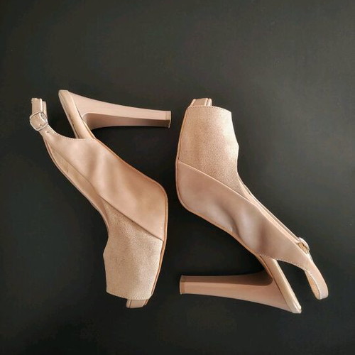 Beige peep toe slingback high heel pumps like new