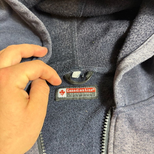 Canadian Line men's hoodie sweatshirt used, blue/gray with zipper