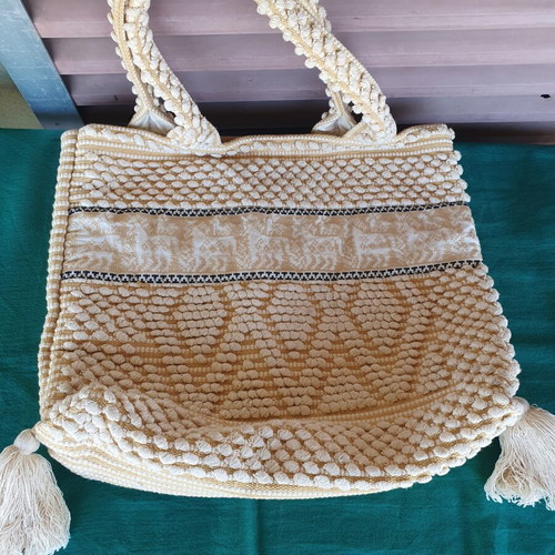 Beach bag Pearl n Carviar used, summer XL shoulder white and beige