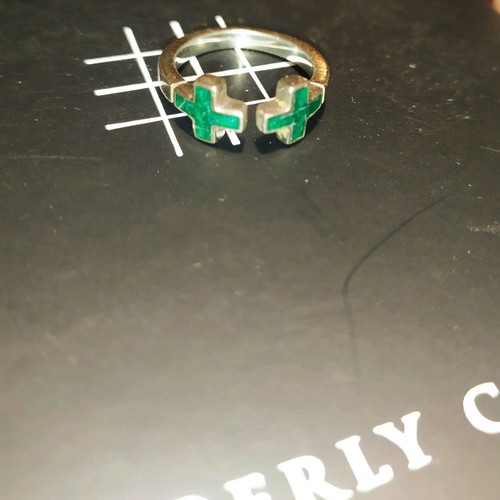 Amberly Cross silver ring .925 with green enamel used