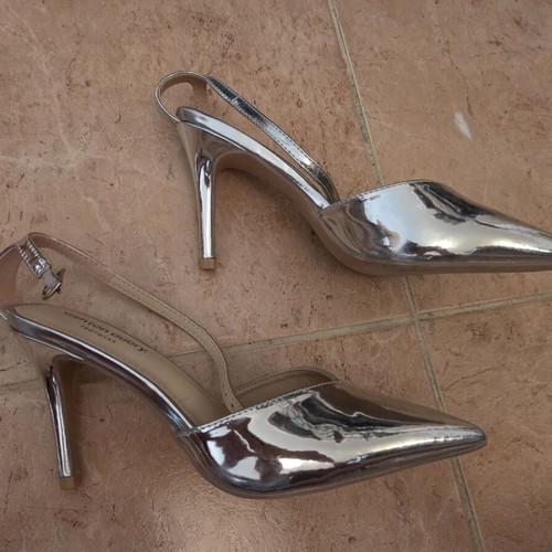 Ashton Aubry silver metallic slingback pumps