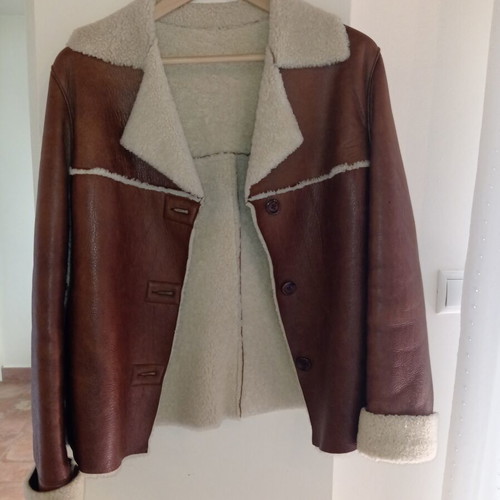 Handmade genuine leather women's aviator shearling jacket like new, medium