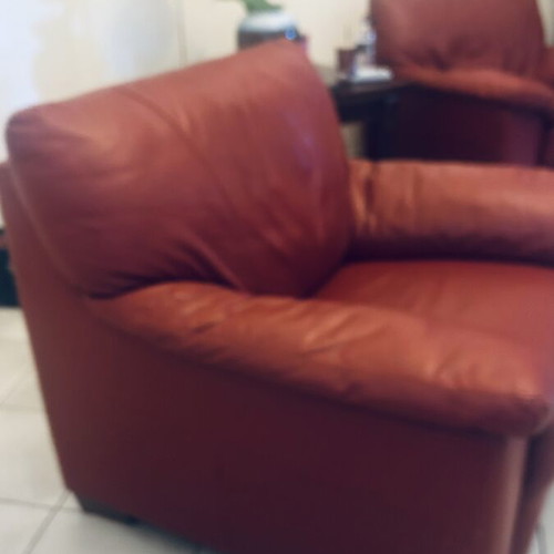 Leather armchairs like new, set of 2, burgundy