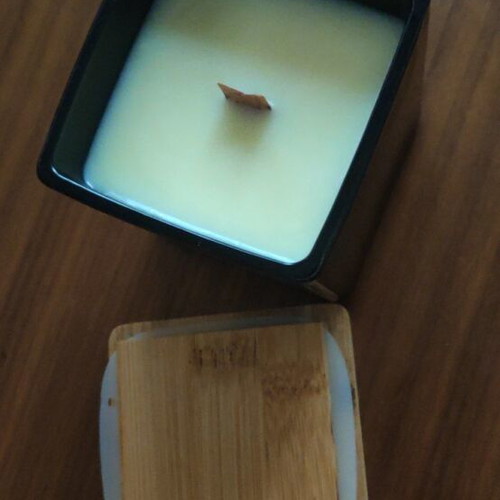 Handmade soy candle in glass container with wooden lid made to order