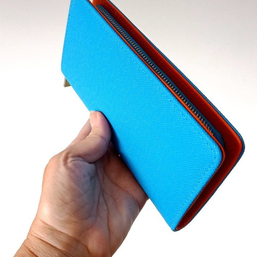 Large wallet in bright turquoise synthetic leather new