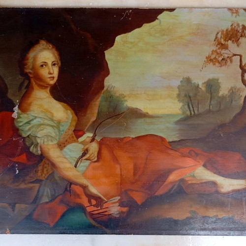 Two used artworks acrylic on hardboard, seascape and copy of Maria of Adelaide
