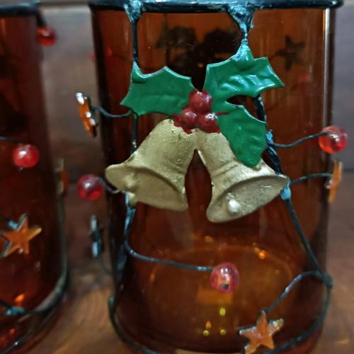 Vintage Christmas glass candle holders like new, set of 2