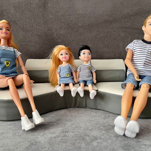Designer white leather sofa with gray accent and cushions for Barbie