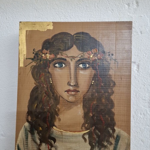 Folk painting on wooden panel like new, 29x100.5 cm