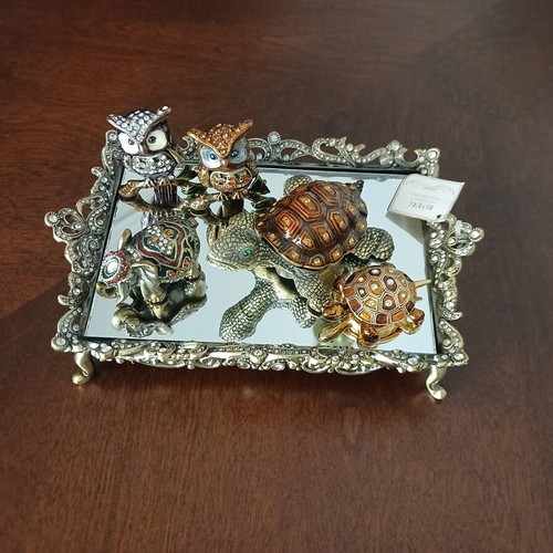 Collectible animal jewelry box set of 5 with mirror, new
