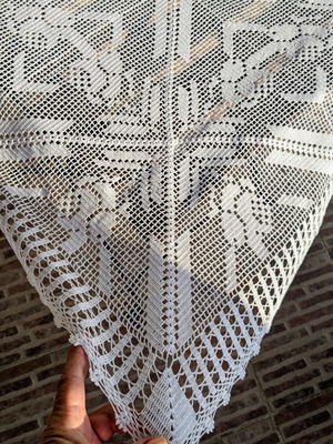 Handmade white crochet tablecloth 82x82 cm