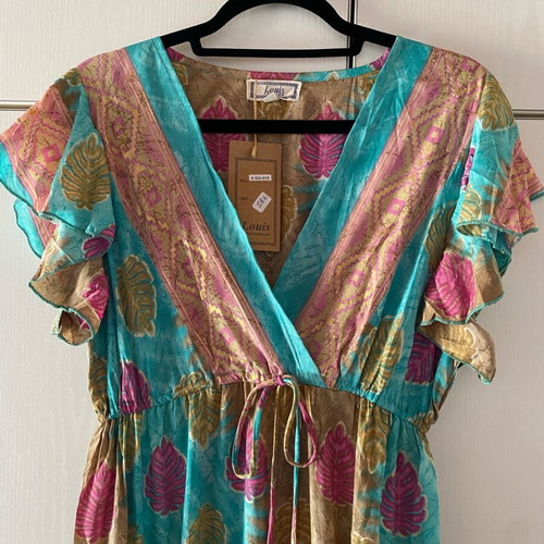 Long floral wrap dress new, multicolor, 100% silk