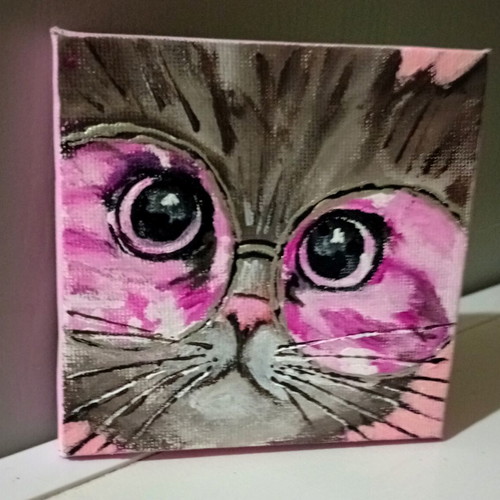 Pink Vibes Only acrylic painting on canvas, new, 10×10 cm