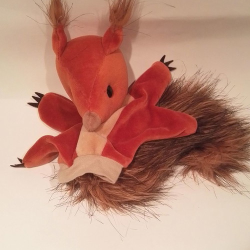 Plush hand puppet squirrel used Nutsy handmade