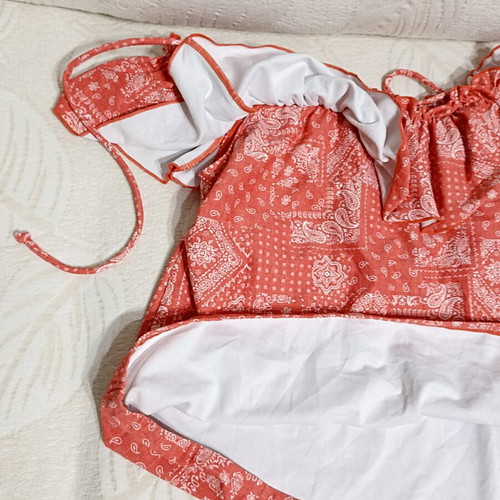 Women's swimwear top with ruffles, new, size S, white and red