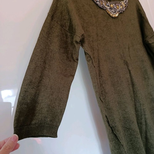 Belle Vere long blouse khaki like new with embroidery