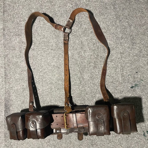 Greek Army Soldier Equipment 1917-1941 Used Y Strap Belt and 3 Manlicher Pouches