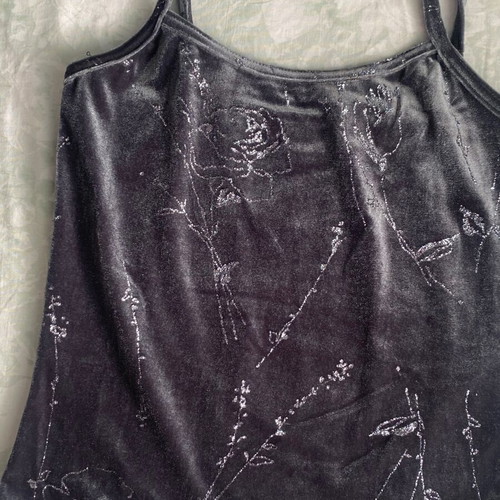 90s vintage velvet top with rhinestones new, gray and green