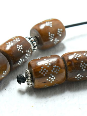 Coconut wood worry beads new with metal inlays, set of 2
