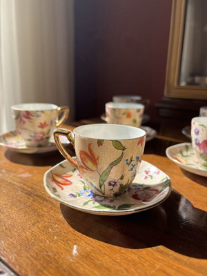 Vintage σετ καφέ Victoria Czechoslovakia 6 φλιτζάνια με πορσελάνη floral