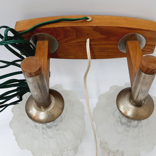 Double wall lamp Kolarov 1960s like new, wood and crystal