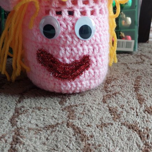 Vase with handmade knitted cover new