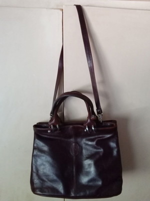 Vintage leather shoulder bag used, brown, Greek made