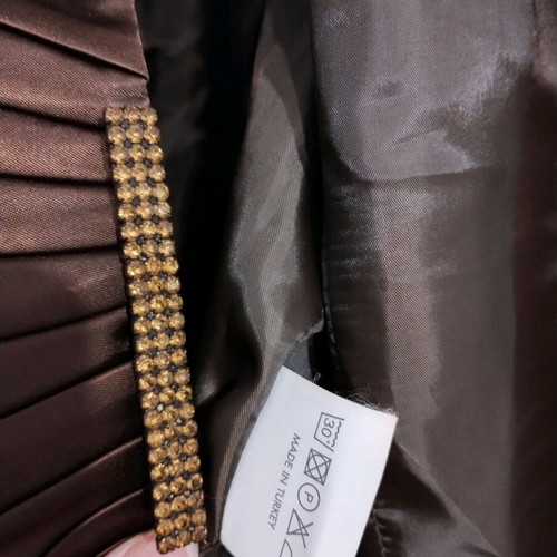 Lacrima satin jacket like new, brown, crystal clasp closure