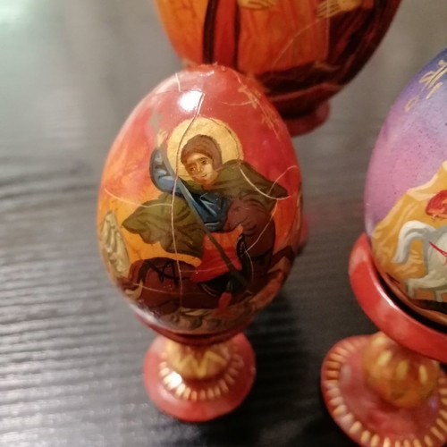 Handmade painted eggs used, set of 7 with Orthodox images