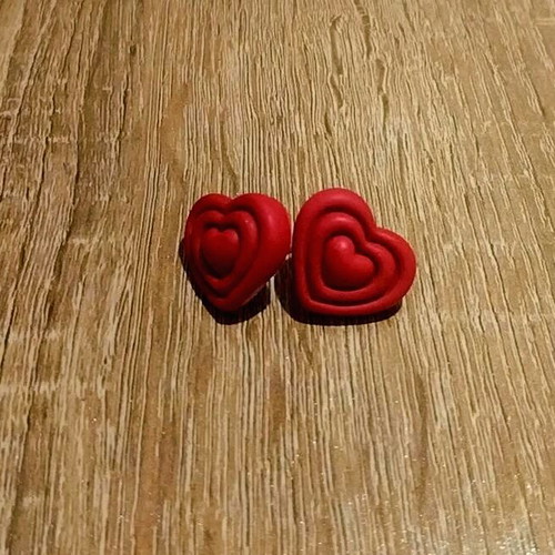 Handmade red heart earrings with steel posts and clasp