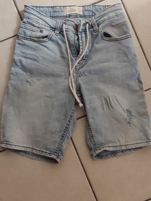 Pull & Bear men's denim shorts size 36 like new, light blue with drawstring and rips