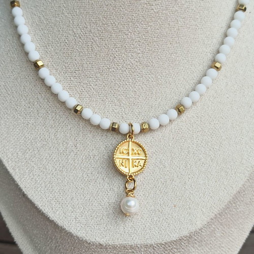 Summer handmade necklace with Konstantinato and pearl new